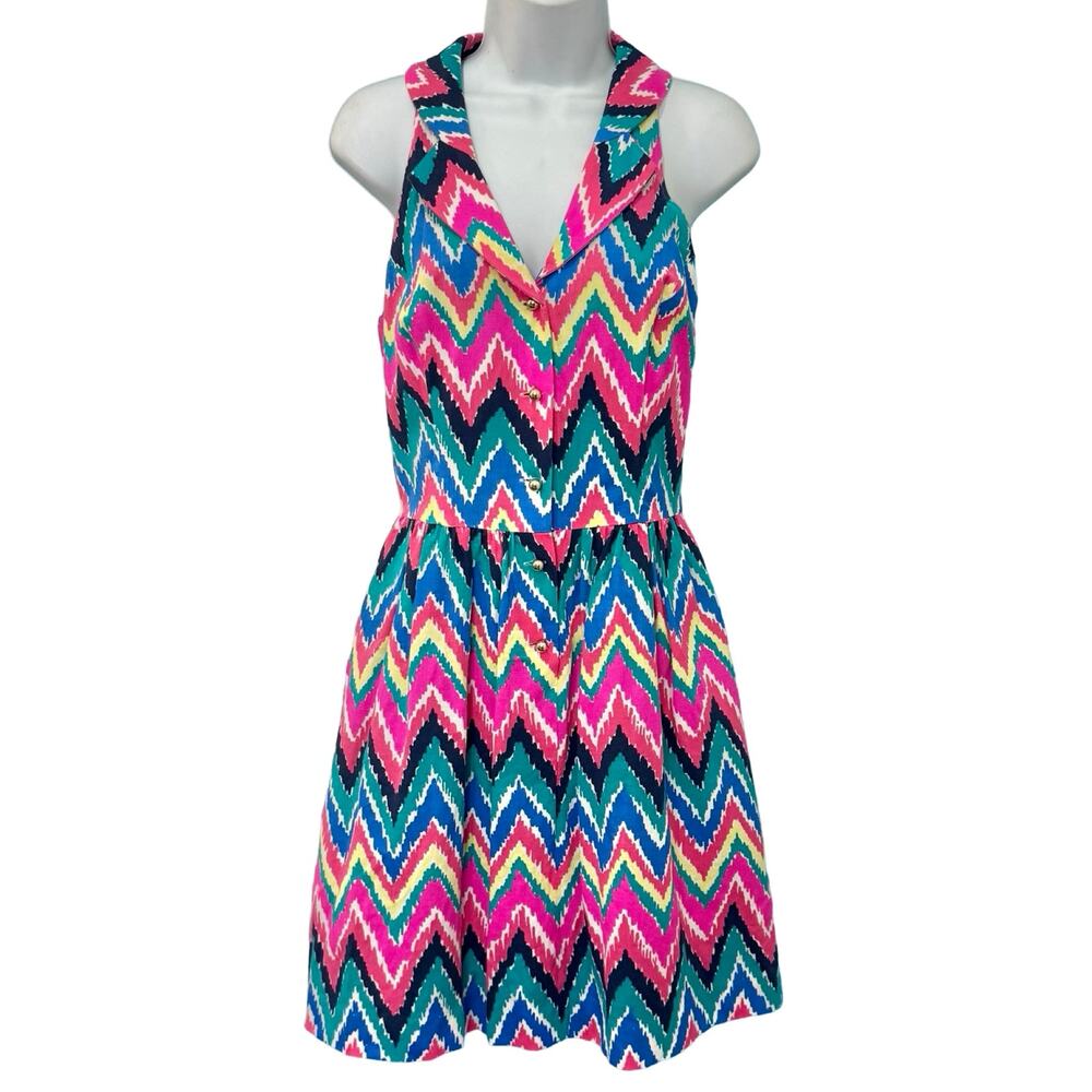 Lilly Pulitzer Sherlynn Hearts A Flutter Chevron Pink Fit & Flare Dress size 4